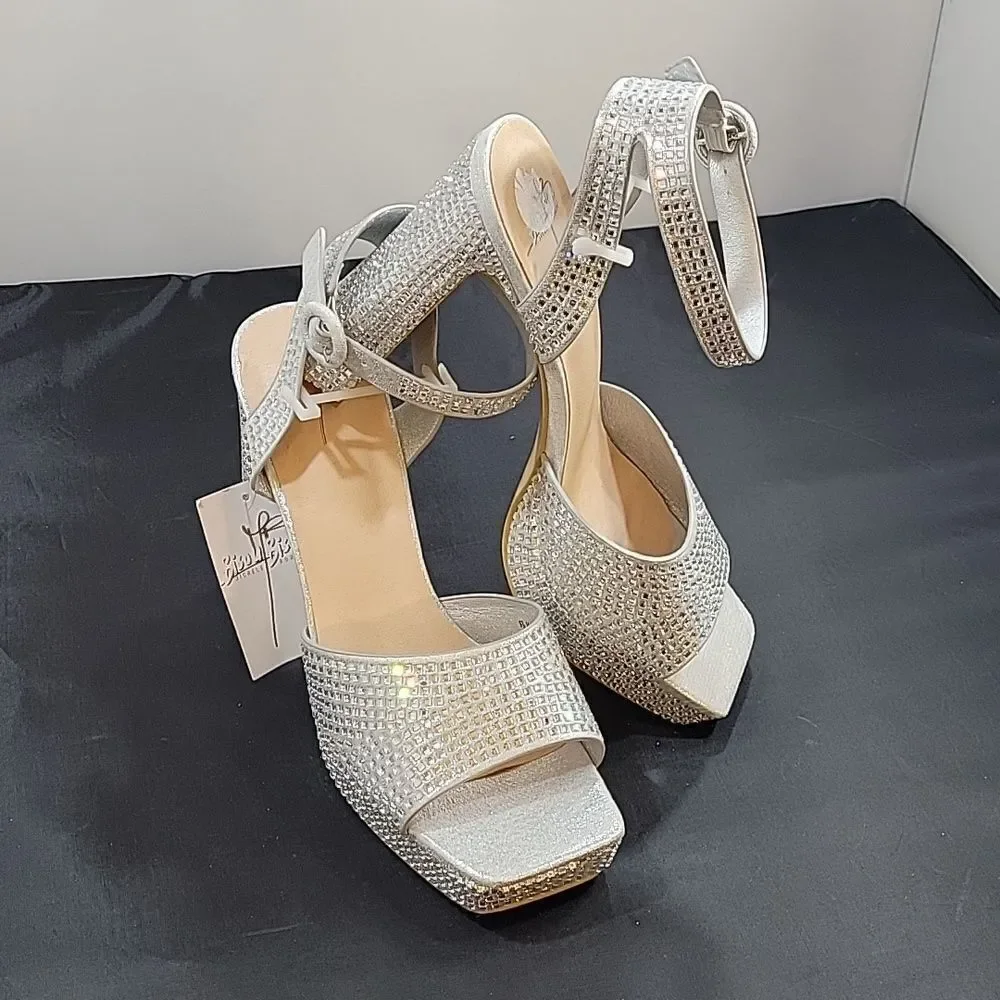 BRAND NEW BISSOU BISSOU JEWEL STUDDED EMBELLISHMENTS SQUARE TOE HIGH HELL SANDAL